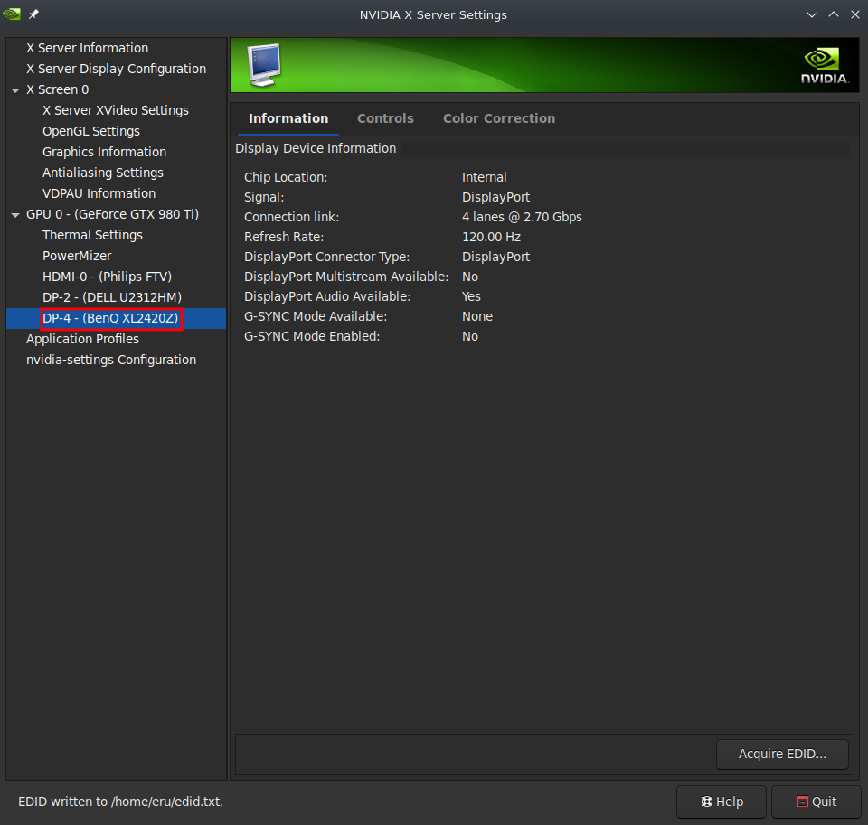 nvidia-settings GUI example 1